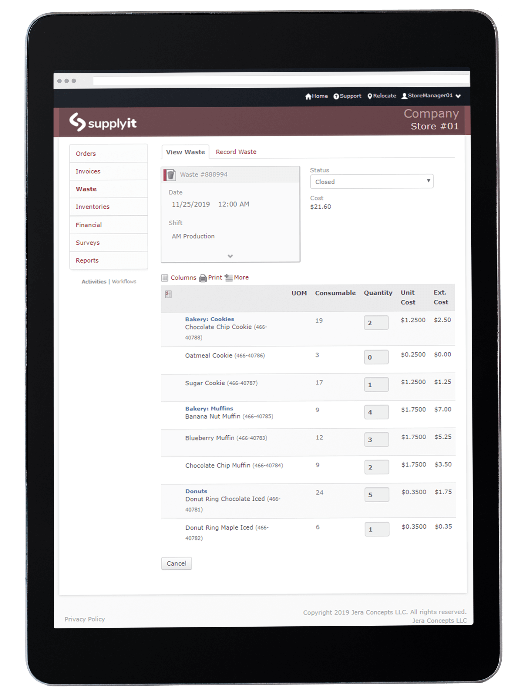 Tablet recording waste in Supplyit