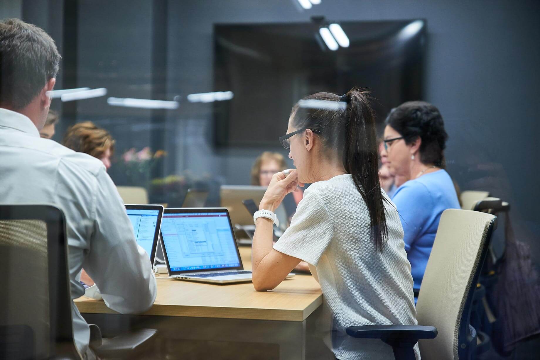 team working in conference room